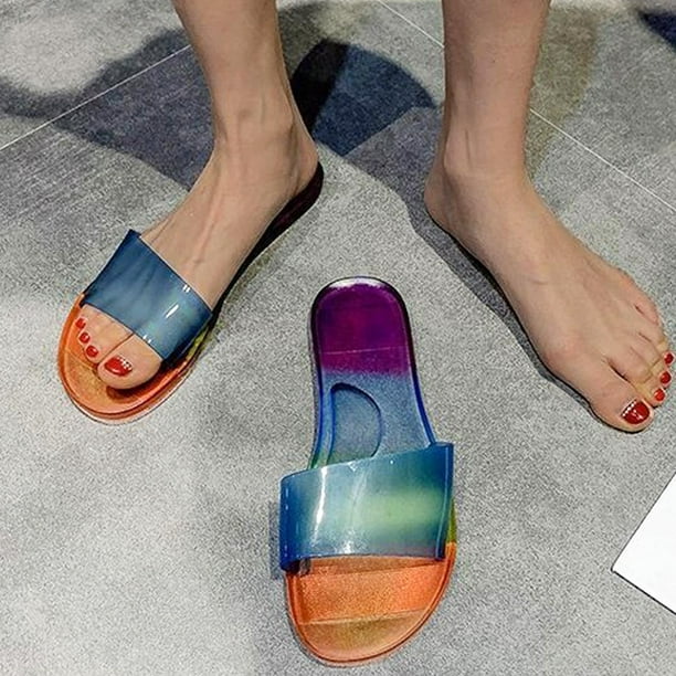 Zapatillas de baño de playa con cabeza plana y cabeza redonda de color transparente para mujer Wmkox8yii hj789