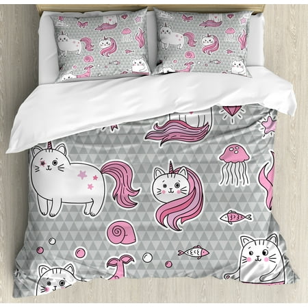 Unicorn Cat Queen Size Duvet Cover Set Cute And Mermaid Unicorn Cat Queen Size Duvet Cover Set Cute And Mermaid Fishes Bubbles Hearts Underwater