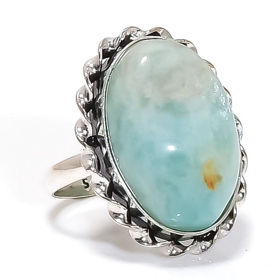 925 Sterling Silver Aquamarine Gemstone Handmade Jewelry Ring Size 8