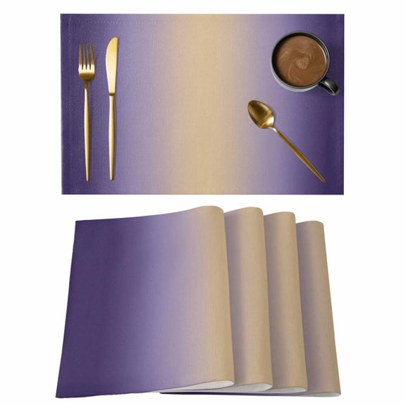 Placemats Set of 6, Purple Ombre Woven Placemat, Linen Place Mats for Kitchen/Dining Tables, Modern Yellow Gradient Farmhouse Art Washable Table Mats for Party