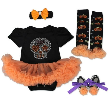 

4pcs/set Newborn Baby Girls Halloween Outfit Tutu Dress+Headband+Shoes+Leg Warmers Outfits Set Jumpsuit Tulle Dress 0-18M
