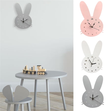 Cartoon Bunny Wall Clock for Kids Bedroom, Silent Non-Ticking Decorative Rabbit Clocks with Battery Operated Mechanism, 3 Color Options Cute Nursery Timepiece for Playroom School Gift