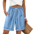 thumbnail image 7 of Only Moment Womens Shorts Jute Summer Casual Elastic High Waisted Wide Leg Cute Dressy 2026 Vacation Beach Clothes Swim Shorts Sky Blue,S, 7 of 7