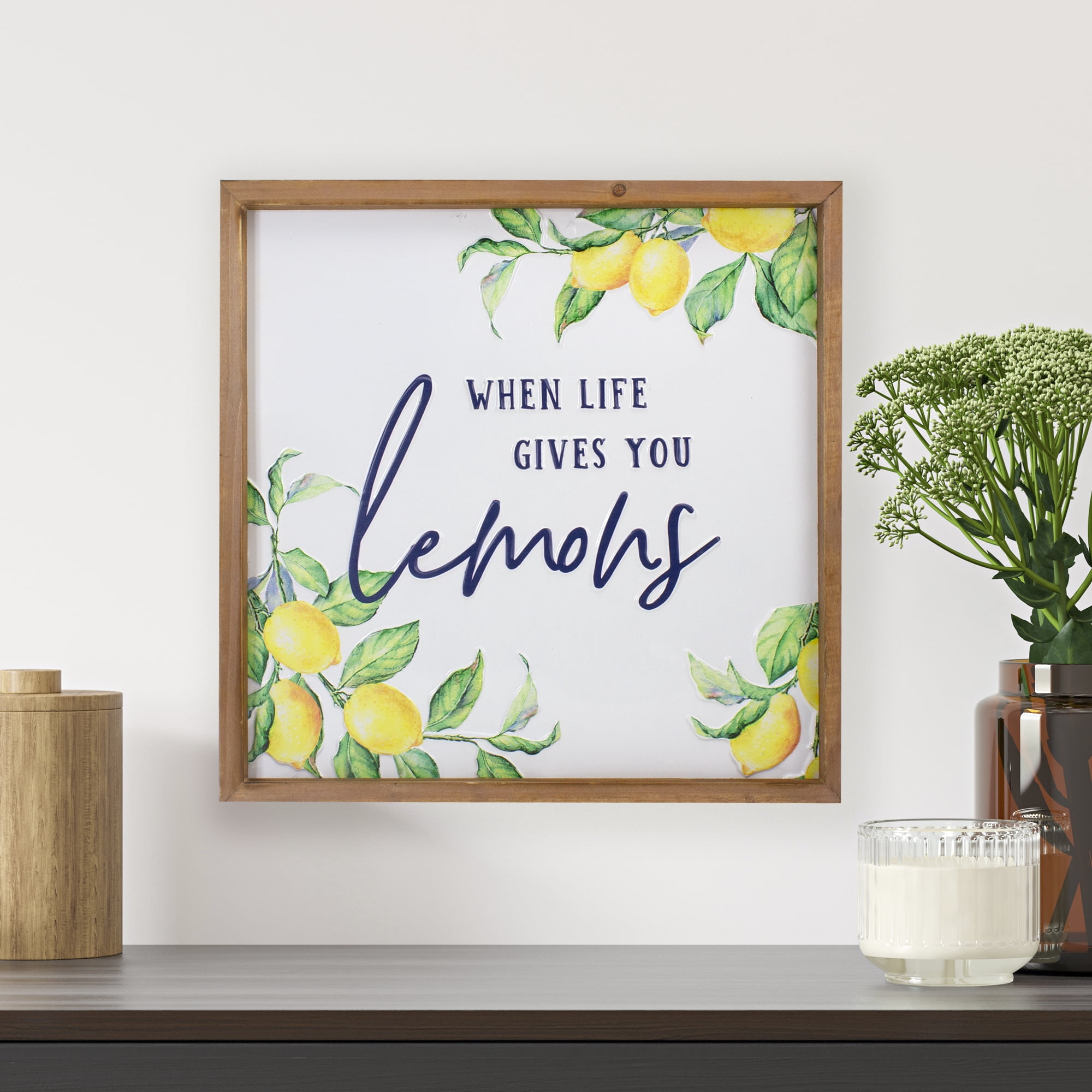 Northlight 16" Wooden Framed "When Life Gives you Lemons" Metal Sign Spring Wall Decor