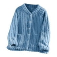 thumbnail image 3 of ManxiVoo Women's Flannel Sleepwear Top Oversized Cardigan Cozy Winter Loungewear Soft Home Wear Long Sleeve Comfort M Size Blue, 3 of 9