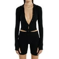 thumbnail image 1 of goowrom Ensemble Côtelé Uni pour Femmes, Haut à Manches Longues Col Rabattu + Short Taille Haute, 1 of 2