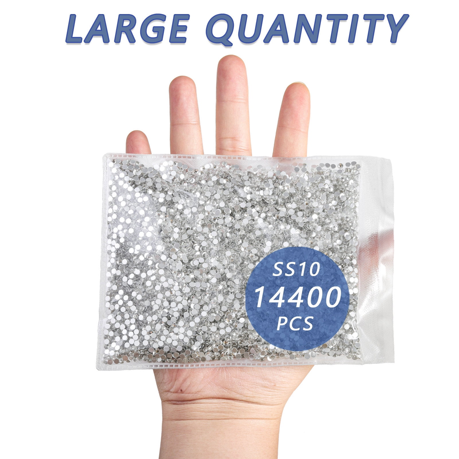Beadsland Flatback Clear Rhinestones Bulk for Nail Art, 14400pcs, Crystal, SS10, 2.7-2.9mm