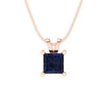 thumbnail image 2 of 0.5 ct Brilliant Princess Cut Solitaire Blue Sapphire 18K Rose Solid Gold Everyday Affordable Designer Necklace Pendant with 16" Chain, 2 of 6
