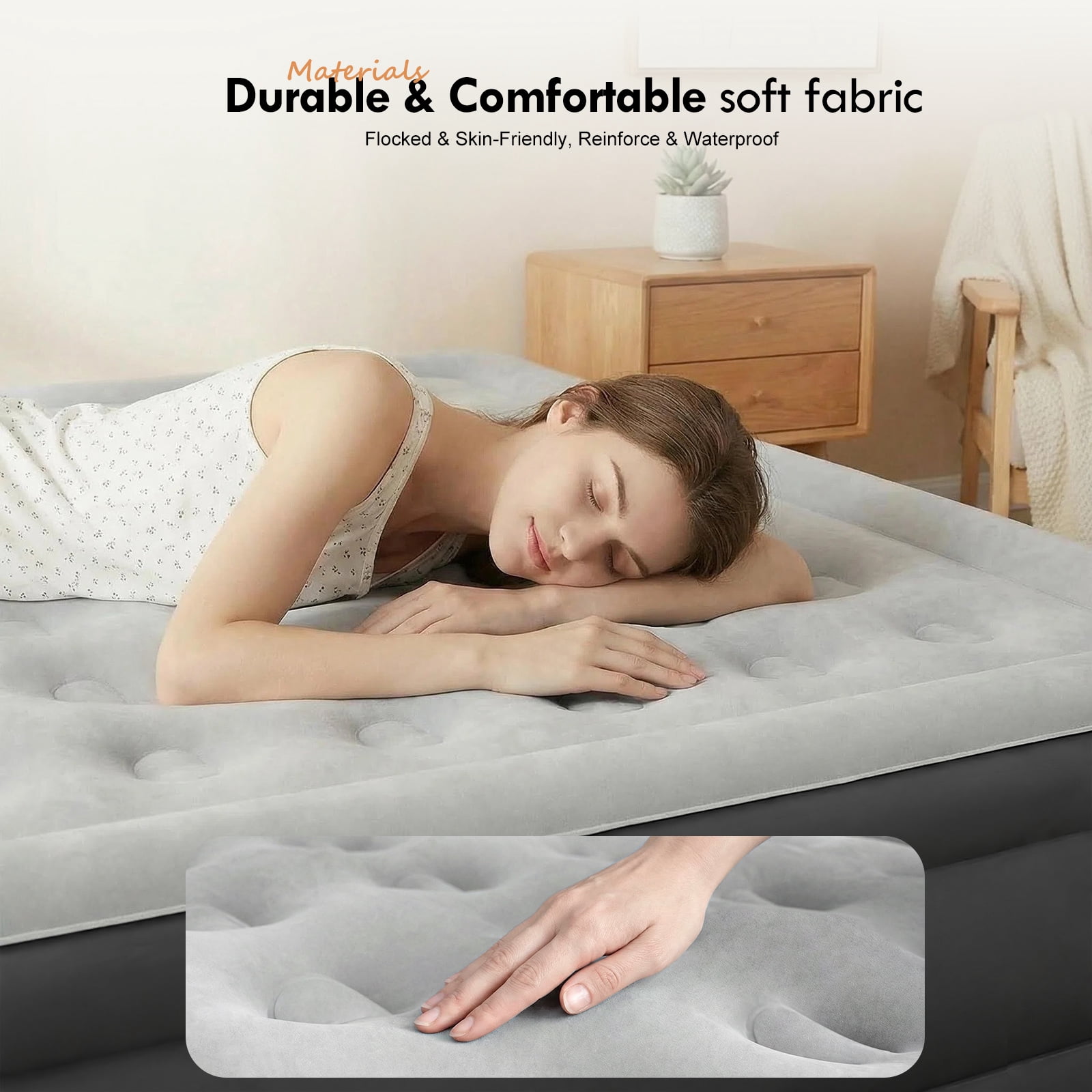 Honeydrill Queen Size Air Mattress 18.5" Airbed Inflatable with Built-in Pump, Gray
