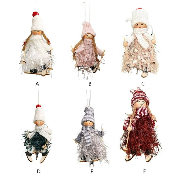 justharion Knitted Fabric Hanging Pendant Mini Small Wood Christmas Doll Lovely with Lanyard Bright Skin Friendly Xmas Tree Ornaments White Pink/Boy