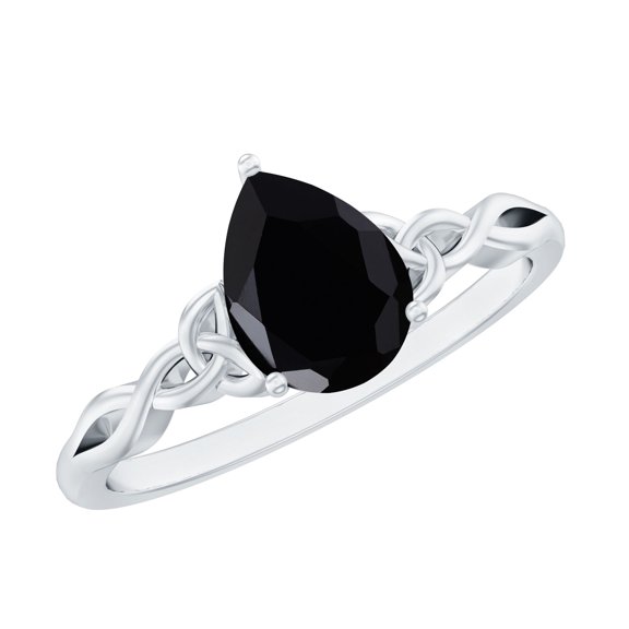 Rosec Jewels Pear Shape Black Onyx Solitaire Celtic Ring for Women (5X7 mm, AAA Grade), 925 Sterling Silver, US 4.00