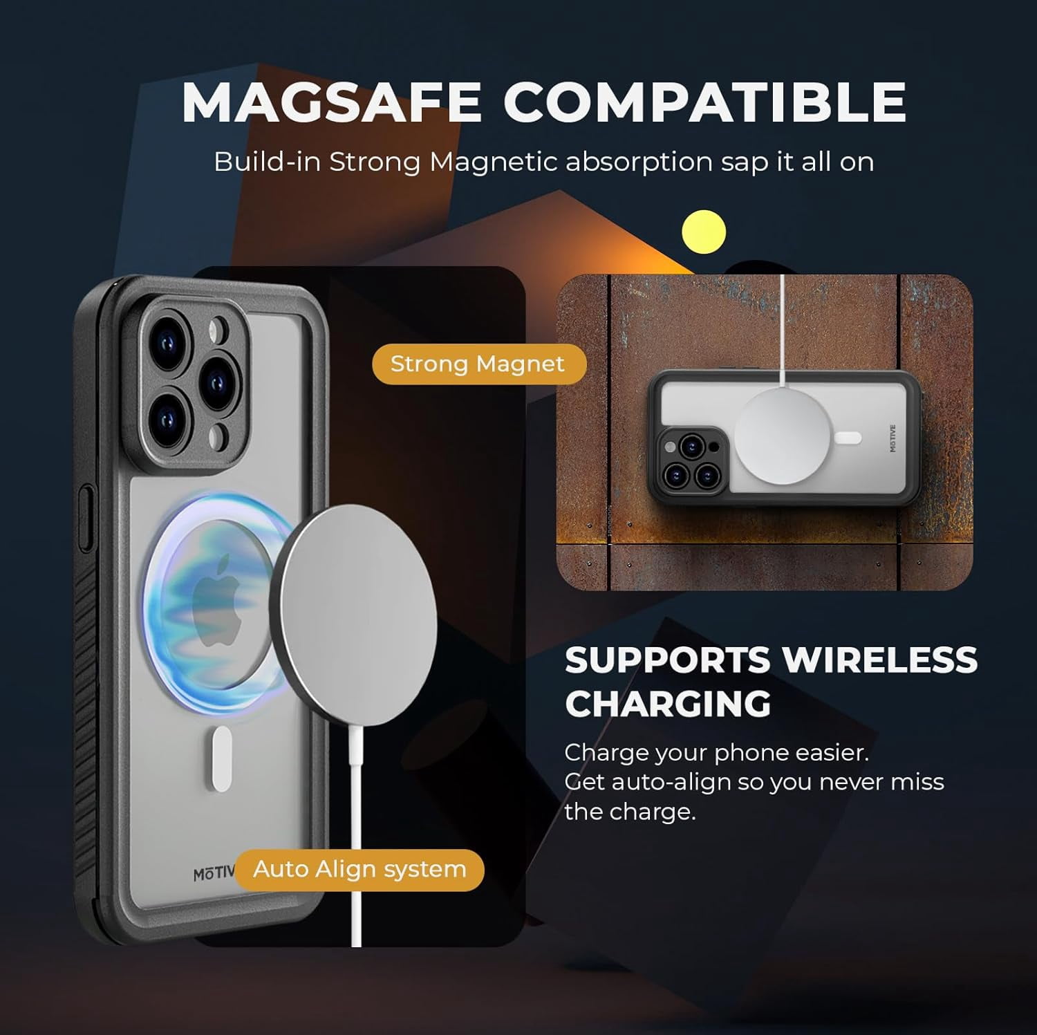 MOTIVE Waterproof Case for iPhone 15 Pro, Built-in Screen Protector, Compatible with MagSafe, Dustproof Shield, Shockproof, Complete 360° Water Resistance Phone case for iPhone 15 Pro 6.1" | Black