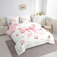 thumbnail image 3 of Manfei Girls Bow Tie 7pcs Bedding Comforter Set,Lovely Cherry Queen Bedding Sets,Pink White Queen Sheet Sets For Kids,Microfiber Bedroom Decor Reversible, 3 of 8