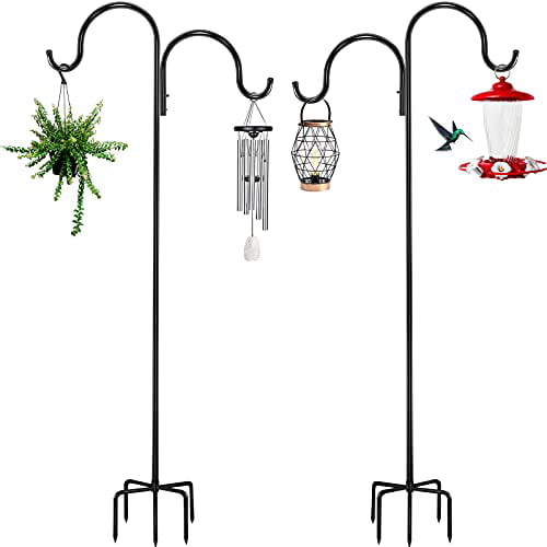 Adjustable Hanging Plant Holder for Wind Chime,Lantern,Decor Outdoor Double Shepherds Hook/Bird Feeder Pole Outside 76 Inch with 5 Prongs Base Pinziren Tall Heavy Duty Garden Hanger Stand 2 Pack 