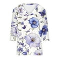 thumbnail image 3 of Felirenzacia White Ladies Blouse, V-Neck Tunic, Three-Quarter Sleeve Top, Floral and Butterfly Print for Spring, 3 of 5