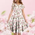 thumbnail image 2 of Bainana Girls Flutter Sleeve Floral Print Tiered Dress Fashionable Crew Neck Party Wear Youth Girls Summer Casual Playwear Party Outfit Pink Size 8-9 Years, 2 of 5