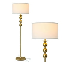 Brightech Riley 60 in. Antique Brass Mid-Century Modern 1-Light LED Super Bright Floor Lamp with White Fabric Drum Shade