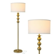Brightech Riley 60 in. Antique Brass Mid-Century Modern 1-Light LED Super Bright Floor Lamp with White Fabric Drum Shade