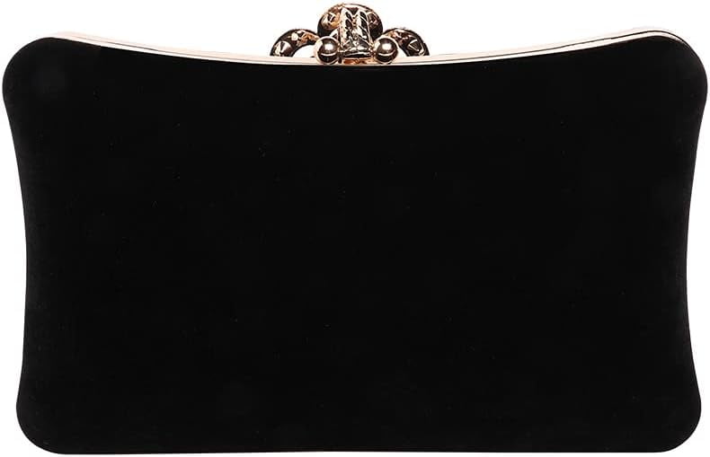 Kwuty Velvet Evening Bags For Women With Flower Closure Rhinestone Crystal Embellished Clutch Purse For Party Wedding