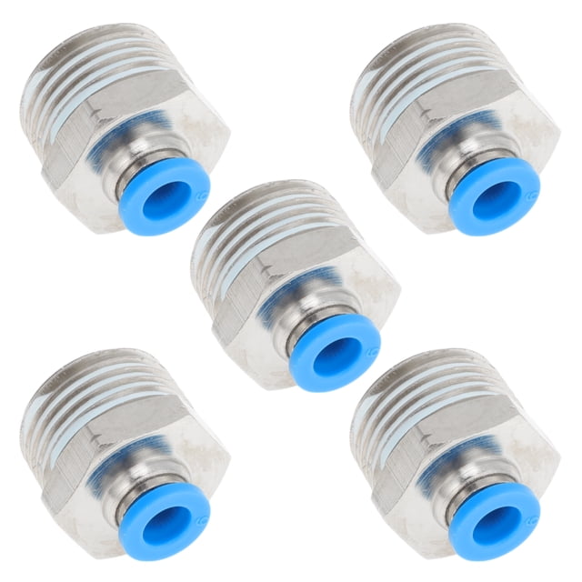 Conectores de aire de 1/4" rosca macho, accesorios de empuje únicos, conector rápido de línea de aire de plástico, cobre niquelado, 1/2" NPT, 5 piezas, tono azul y plata