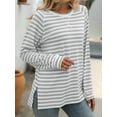 thumbnail image 2 of SHIBEVER Women T Shirts Casual Long Sleeve Plus Size Side Slit Stripe Tunic Tops Crew Neck Sweatshirts Color Block Loose Lady Tops, 2 of 5