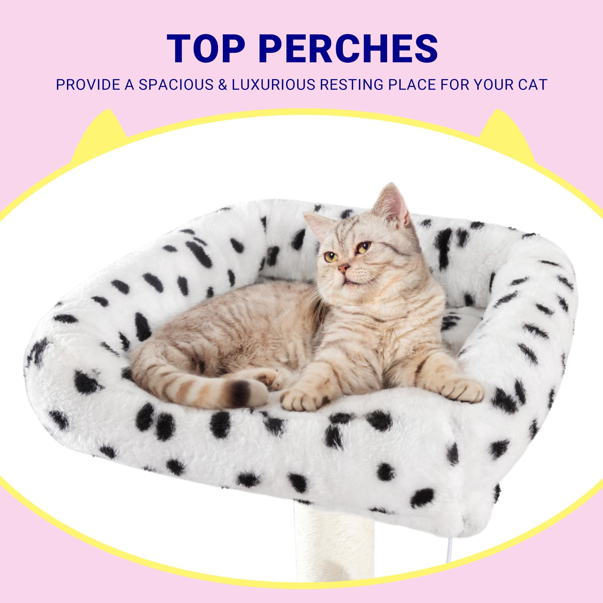 73in Fan-shaped Space-saving Corner Cat Tower/multi-level Tall Tree For Indoor Kitties/cozy Baskets/condos/house/perches/sisal Posts/pet Activity Center/white & Black Spot