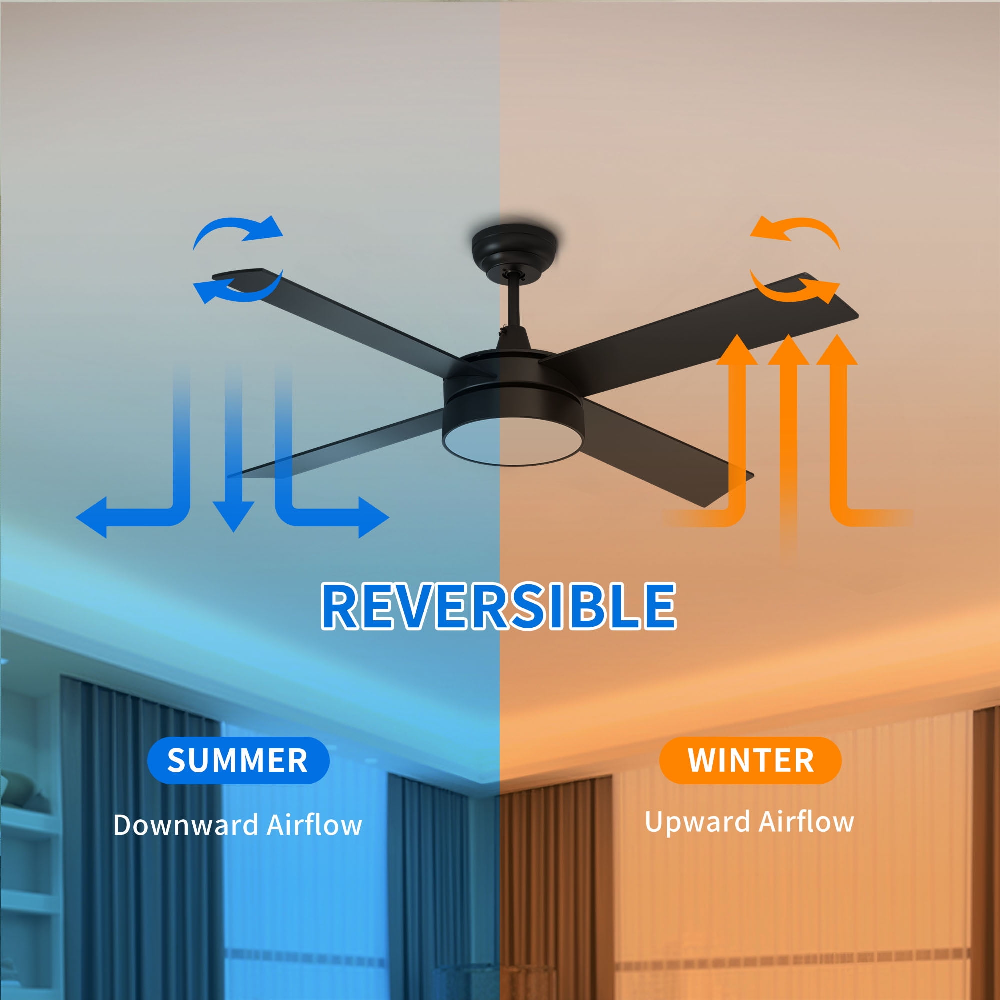 Dextrus 48in Black Ceiling Fans with Light and Remote, Dimmable Fanlight for Indoor Outdoor, Light Fan with Stepless Color Temperature, Memory Function, Night Light Mode,4 Blades