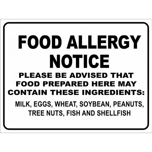 Food Allergy Notice Sign - 8"x12" Rustic Metal Tin Sign for Home Outdoor Art Wall Decor, Cafe Bar Kitchen, Restaurant, Food Service, Allergy Alert