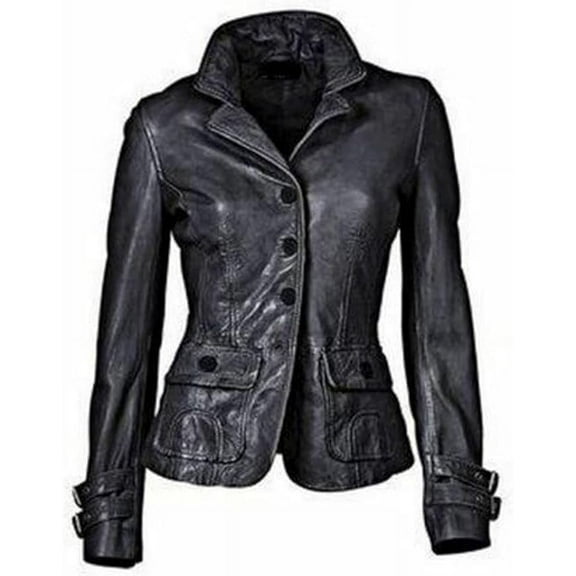 Classic Women's Genuine Black Lambskin Real Leather Jacket Slim fit Biker W318