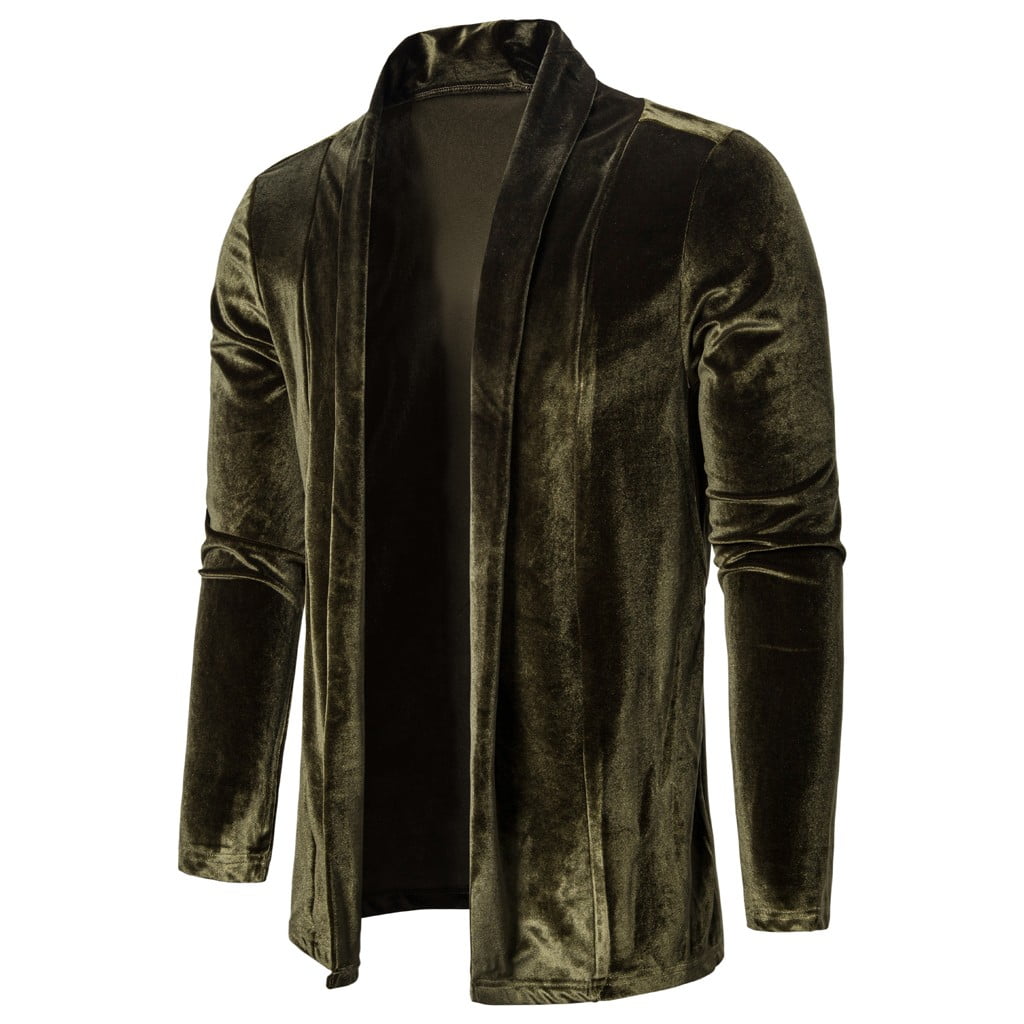 Men Pure Color Gold Velvet Trench Coat Cardigan Long Sleeve Outwear