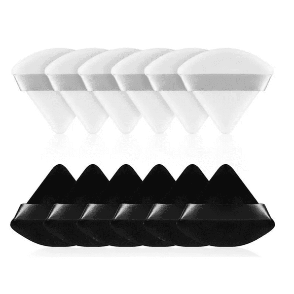 Set 12pz Maquillaje Puffs Polvo Triángulo Esponja Maquillaje negro/blanco