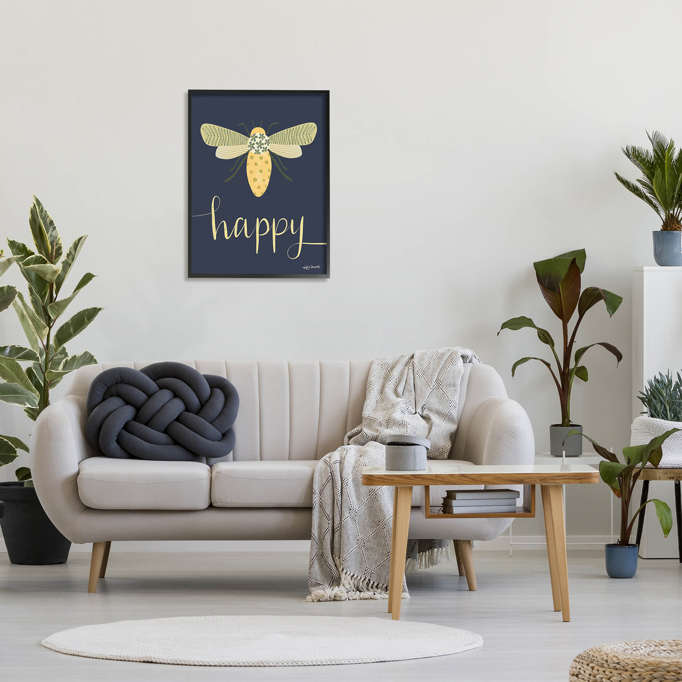 Stupell Industries Happy Patterned Insect Bug Calligraphy Graphic Art Black Framed Art Print Wall Art, Design by Katie Doucette