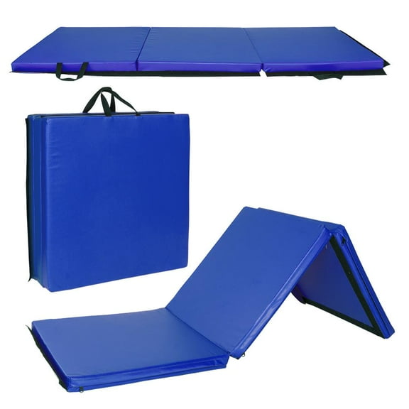 GoDecor 4.5' Folding Gymnastics Mat, 4.5' x 2' x 1.2"PU Leather Tumbling Mats, Blue