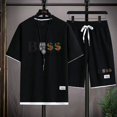 thumbnail image 4 of Conjunto deportivo informal de marca de moda de verano para hombre con pantalones cortos holgados de manga corta y cuello redondo, conjunto de dos piezas con diseño de gofre, conjunto de versión corea, 4 of 5