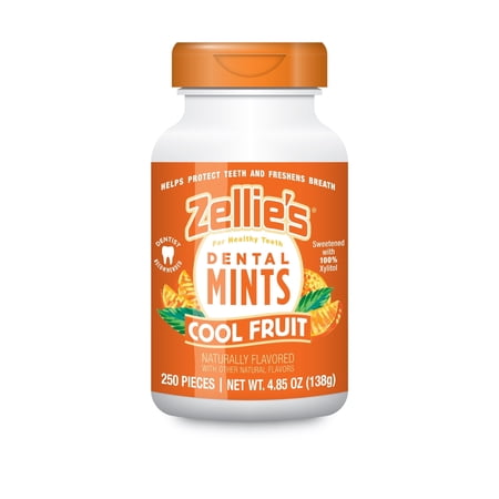 Zellies Xylitol Dental Mints, Cool Fruit Flavor, Single Jar, 250 Count