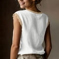 thumbnail image 4 of Yutgune Women's Lace Trim Linen Cotton Tank Top Crew Neck Sleeveless Casual Blouse Shirt, 4 of 8