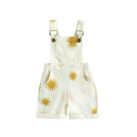 

Wassery Kids Girls Boys Overall Shorts 2-7 Years Toddler Cute Sun Print Rolled Hem Summer Jumpsuit with Pockets