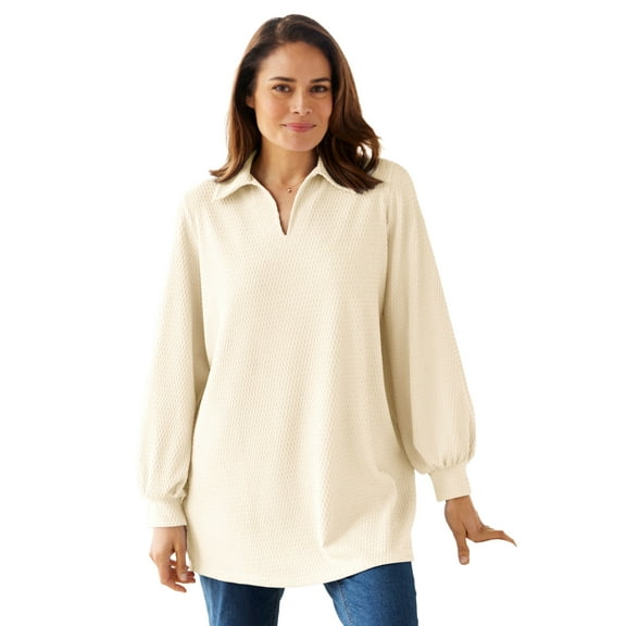 Woman Within Plus Size Blouson Sleeve Texture Tunic
