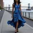 thumbnail image 4 of Lifetechs Women Ruffle Satin High Low Prom Dress Sleeveless V Neck Halter Tie Waist Midi Dress Wedding Guest Party Cocktail Dress Royal Blue, 4 of 7
