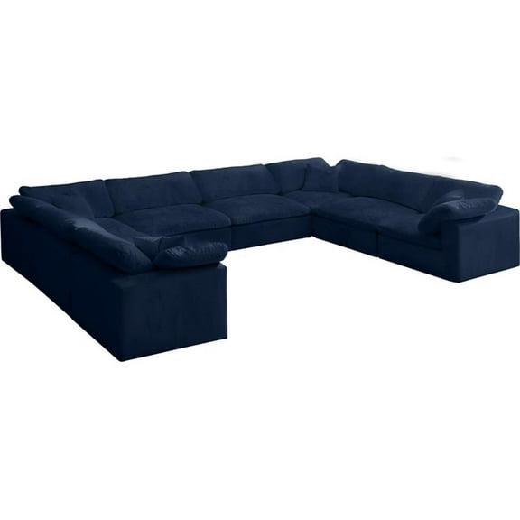 Meridian Furniture Cozy Navy Velvet Overstuffed Modular Sectional