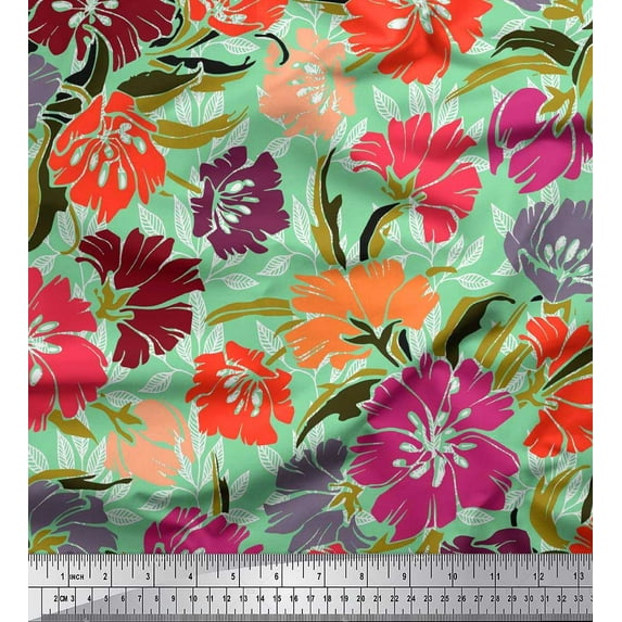 Soimoi Cotton Duck Fabric Flower Artistic Print Sewing Fabric Yard 42 Inch Wide