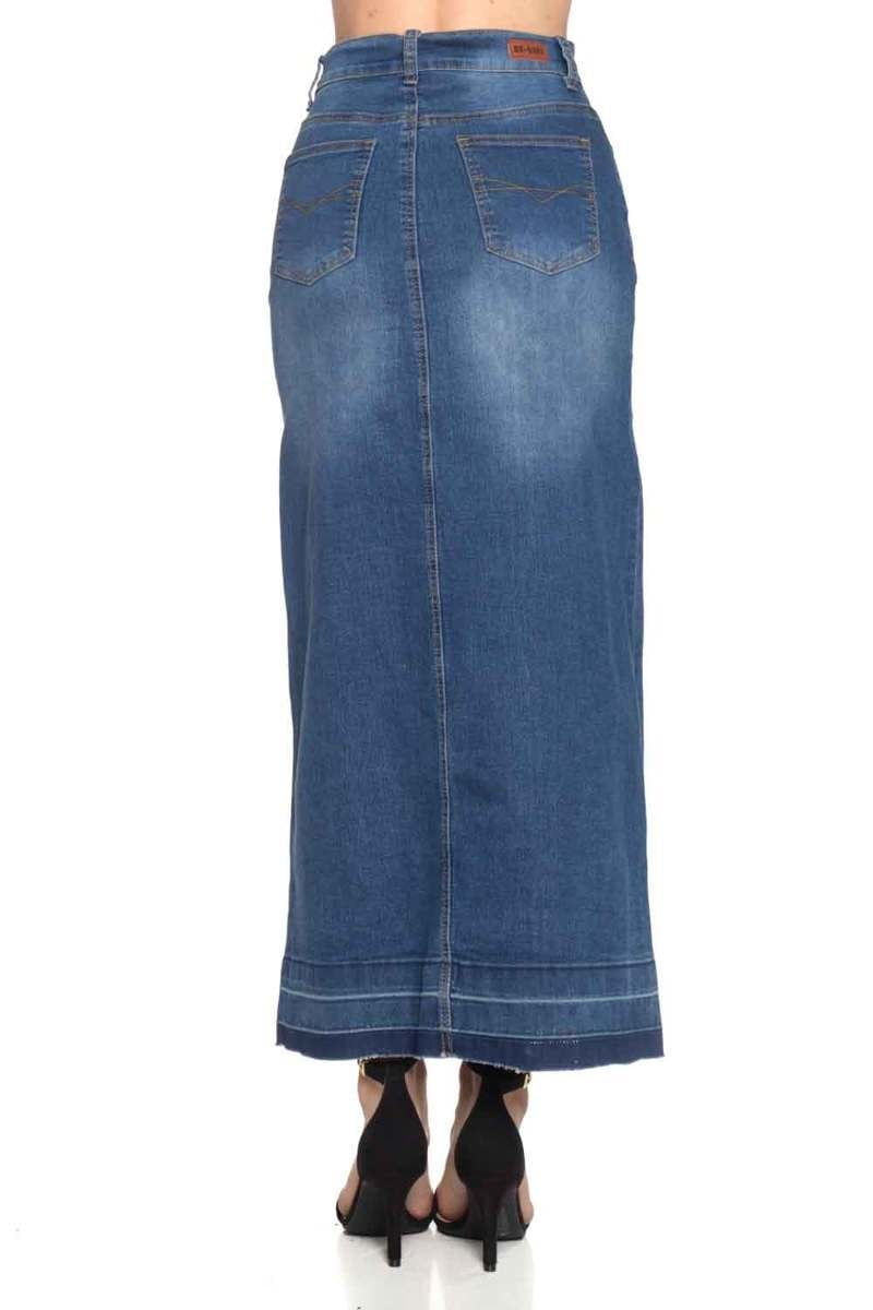 stretch denim maxi skirt