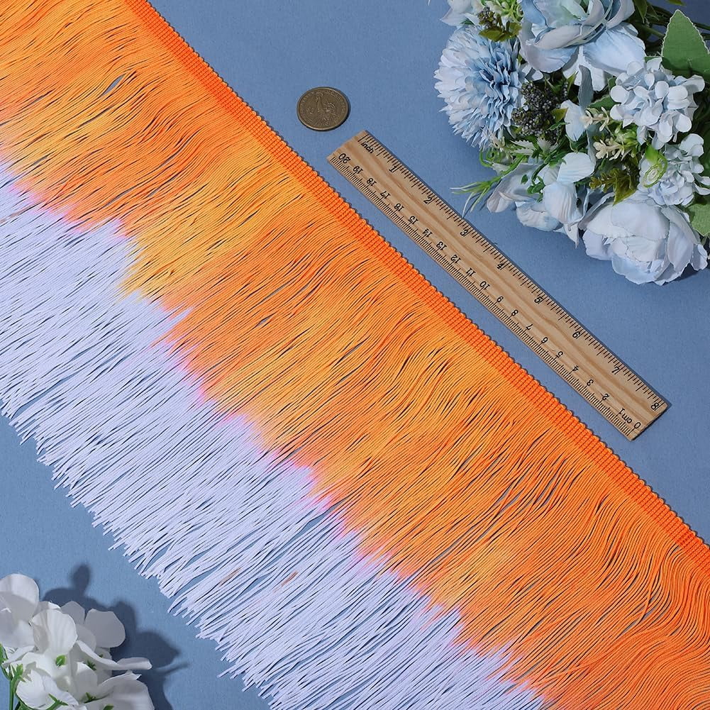 8 Inch Wide Sewing Fringe Nylon Tassel Ribbon 3 Yards Gradient Orange Chinlon Lace Ribbon Trimming