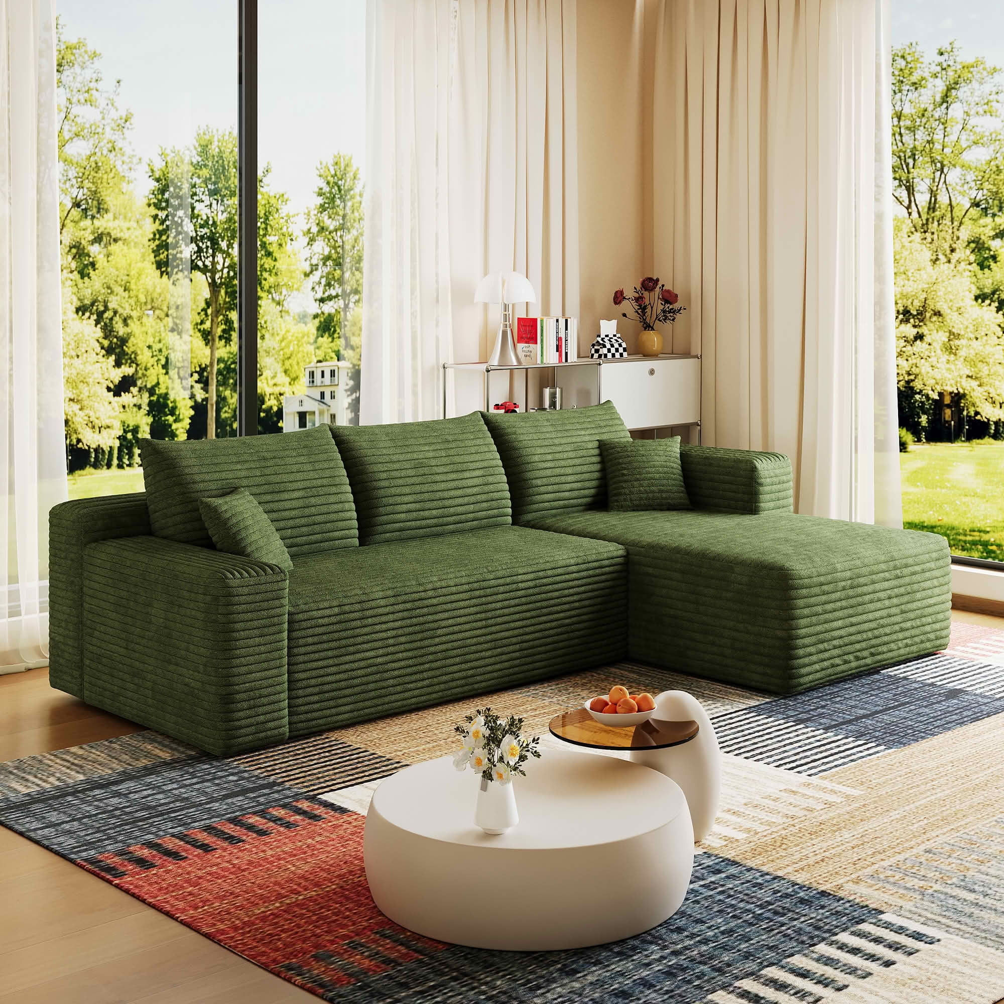 MAYEERTY 95 Inch L‑Shaped Cloud Sectional Sofa, Modern Minimalist Deep‑Seat Corner Couch, Plush Corduroy Upholstered Reversible Sofa, No‑Assembly Required for Living Room Bedroom Apartment
