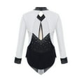thumbnail image 2 of SiiRoh Girls Long Sleeve Gymnastics Leotard Sparkly Color Block Skirted Bodysuit for Dance Skating Black&White 14, 2 of 7
