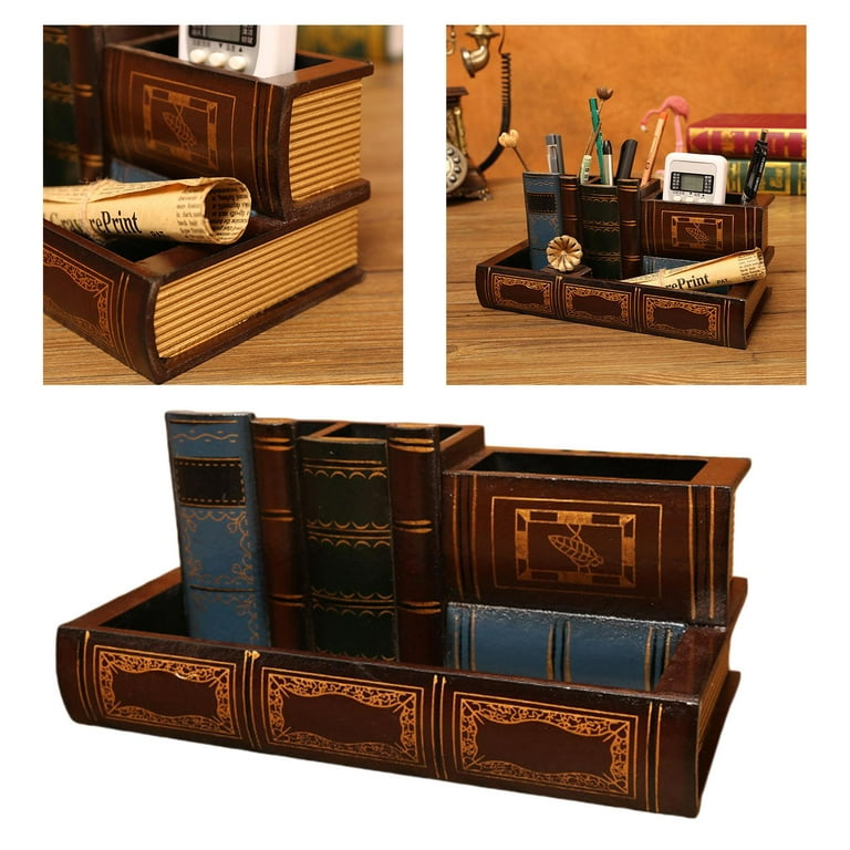 Retro Wooden Art Supplies Storage Box Notebooks Pencil Case with