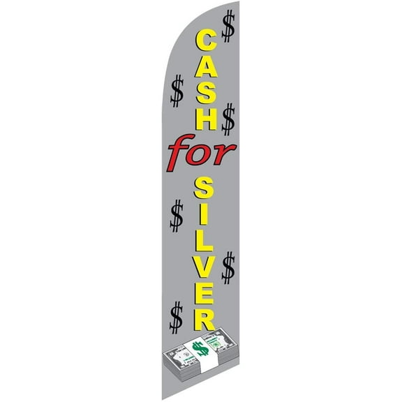 Cash for Silver Feather Banner Swooper Flag -No Wind Required- Replacement FLAG ONLY
