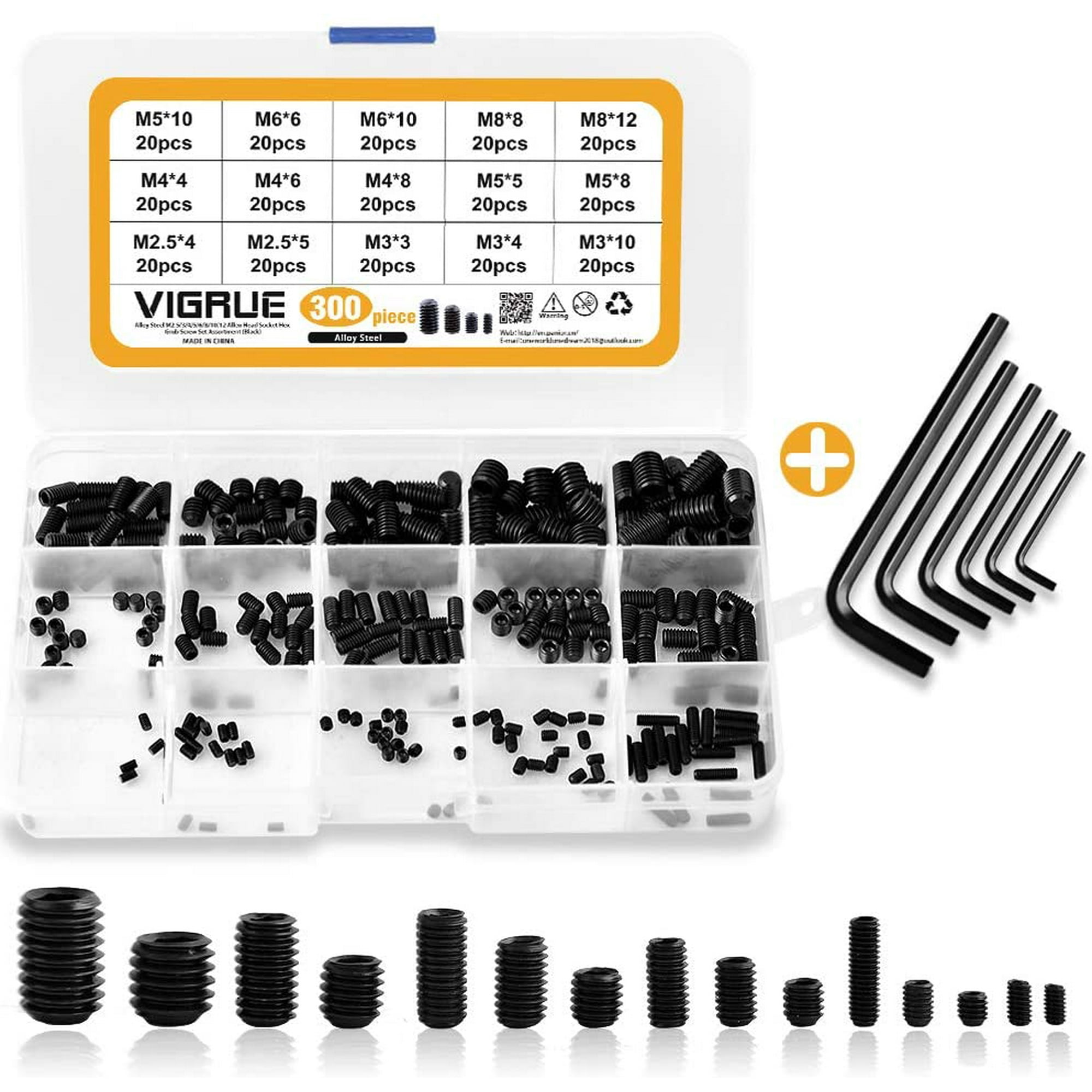 300pcs Kit M2 5 M3 M4 M5 M6 M8 Hex Socket Set Screws Assorted Set Kit Of Carbon Steel Hex Socket Set Screws With Internal Hex Drive Black Yerdgary Walmart Canada