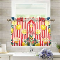 Yayeee Kitchen Curtains Light Filtering 27"x36" Rod Pocket Short Cafe Window Panel, Red Striped Lemon