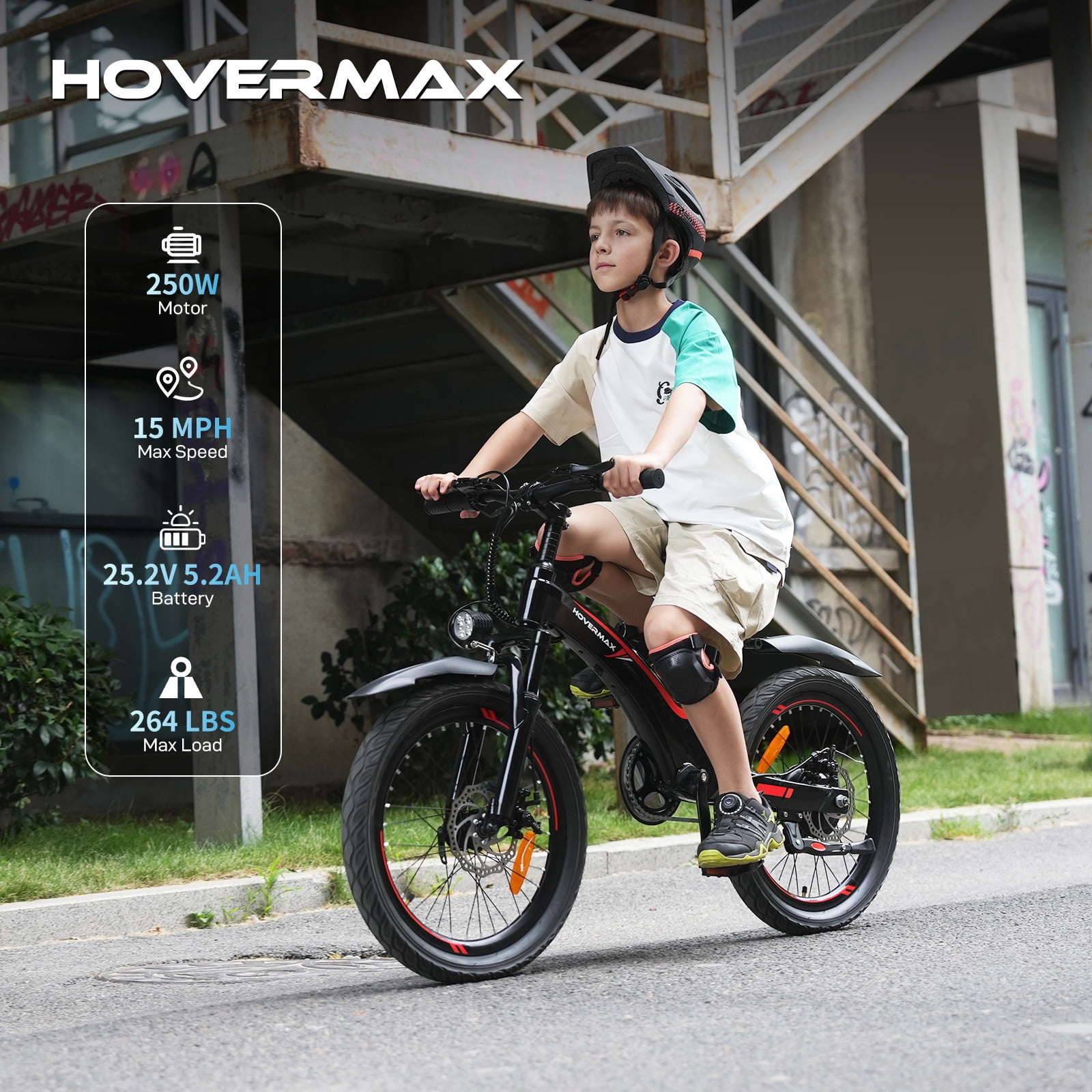 HOVERMAX 20" Electric Bike, Electric Bike for Teens, 250W Motor, 15 mph, 25 Miles Range, E-Bike, Teen Electric Bicycle, UL 2849, Black
